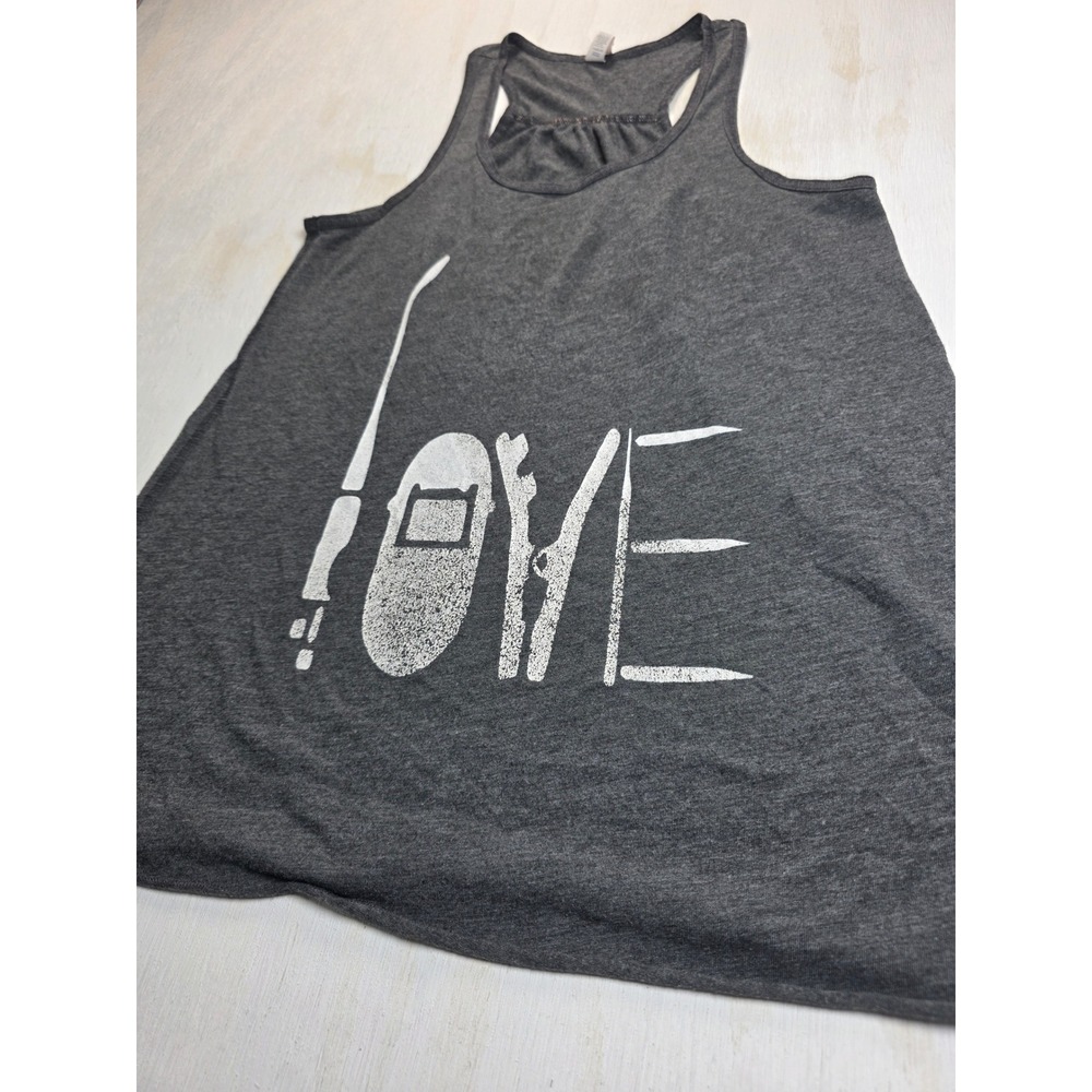 Bella Canvas Womens L Gray Welding Love Graphic Racerback Tank Top Classic Boho